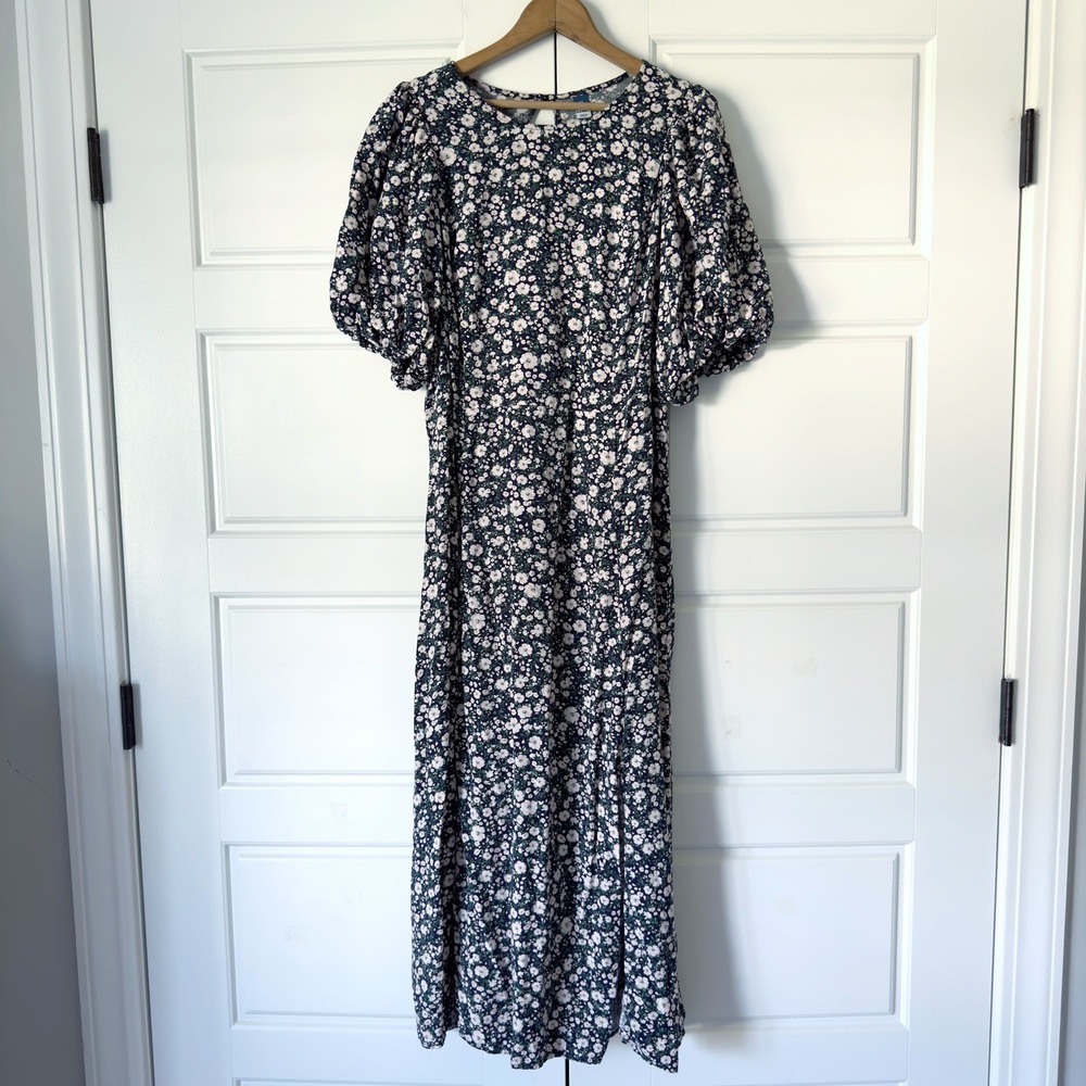 Old Navy Floral Midi Dress Womens 2X Blue Prairie Boho Cottagecore Puff Sleeve